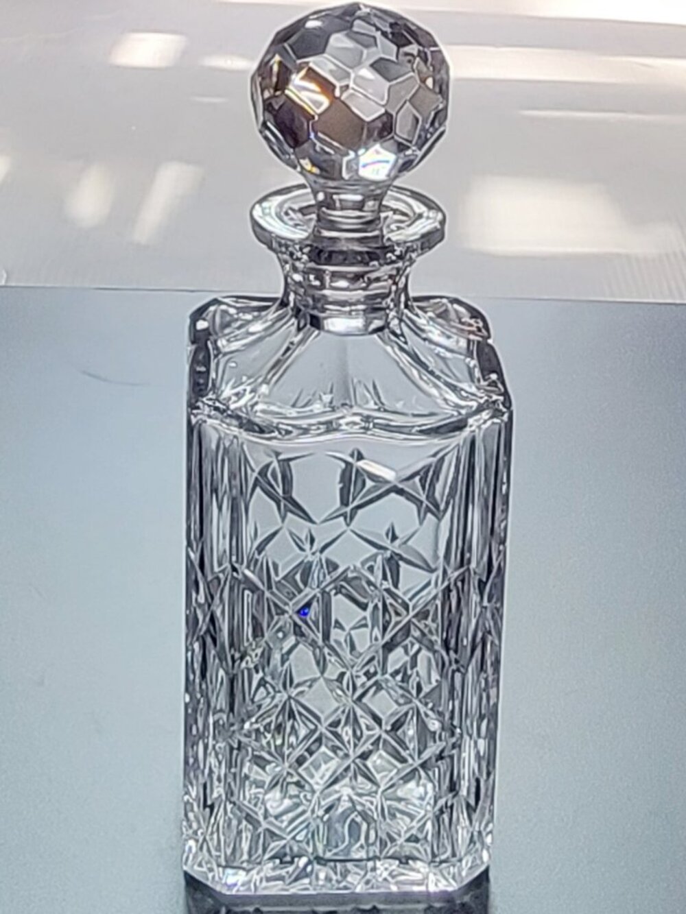 TIFFANY & Co. (?) Grenada Cut Crystal Whiskey Wine Spirit Decanter Square ~ EUC